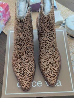 Dolce Vita Leopard-Print Ankle Boot in Tan and Black